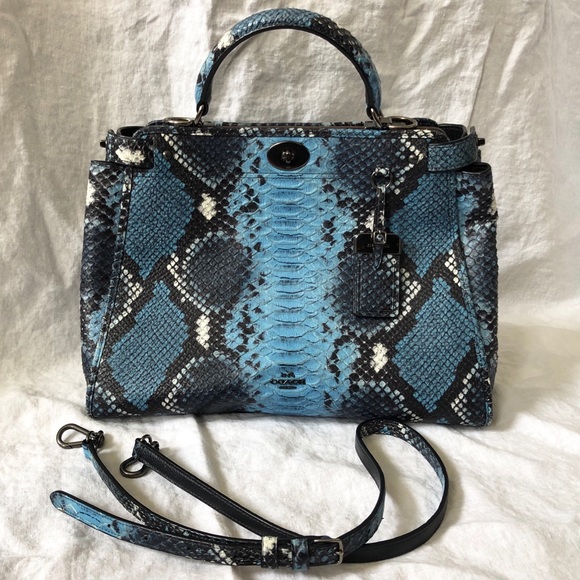 blue snakeskin handbag